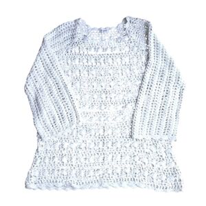 Westport White Crochet Sweater 3/4 sleeve beach cover festival, XL Petite